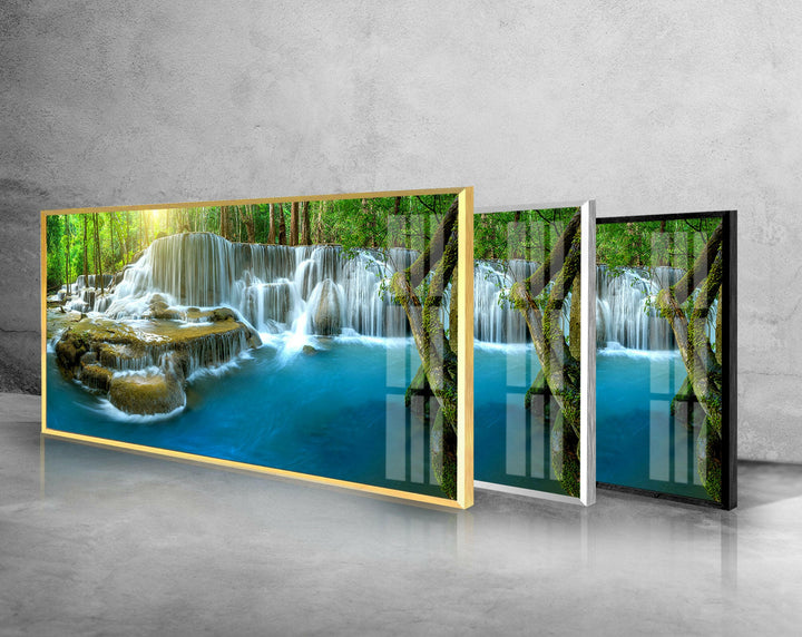 Deep Forest Waterfall Glass Wall Art, glass pictures for Wall, glass prints wall art