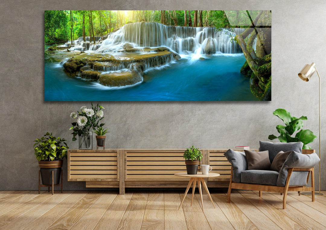 Deep Forest Waterfall Glass Wall Art, glass image printing, glass prints from photos