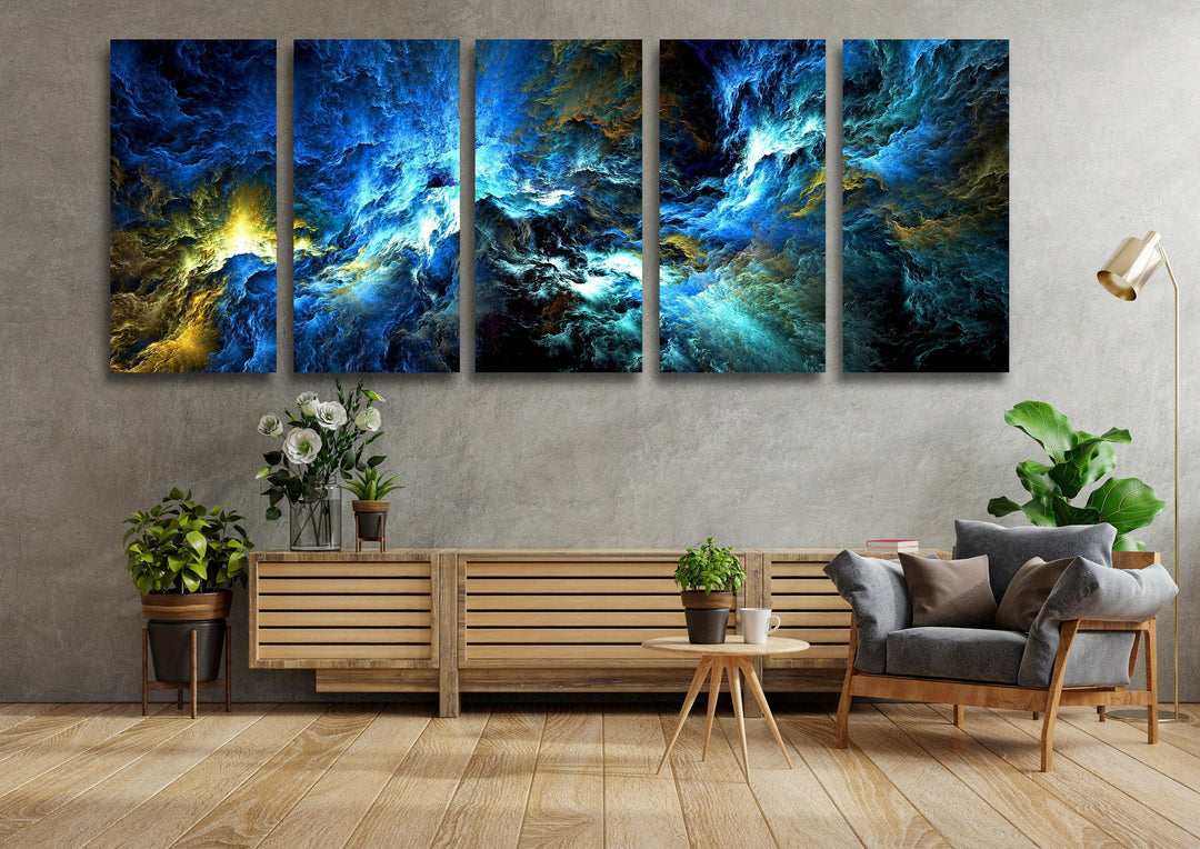 Blue, Black Cloud Abstract Glass Wall Art, print picture on glass, Tempered Glass Wall Art