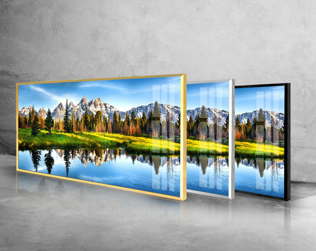 Grand Teton Lake&Nature Landscape Glass Wall Art, art glass wall art, glass wall art pictures