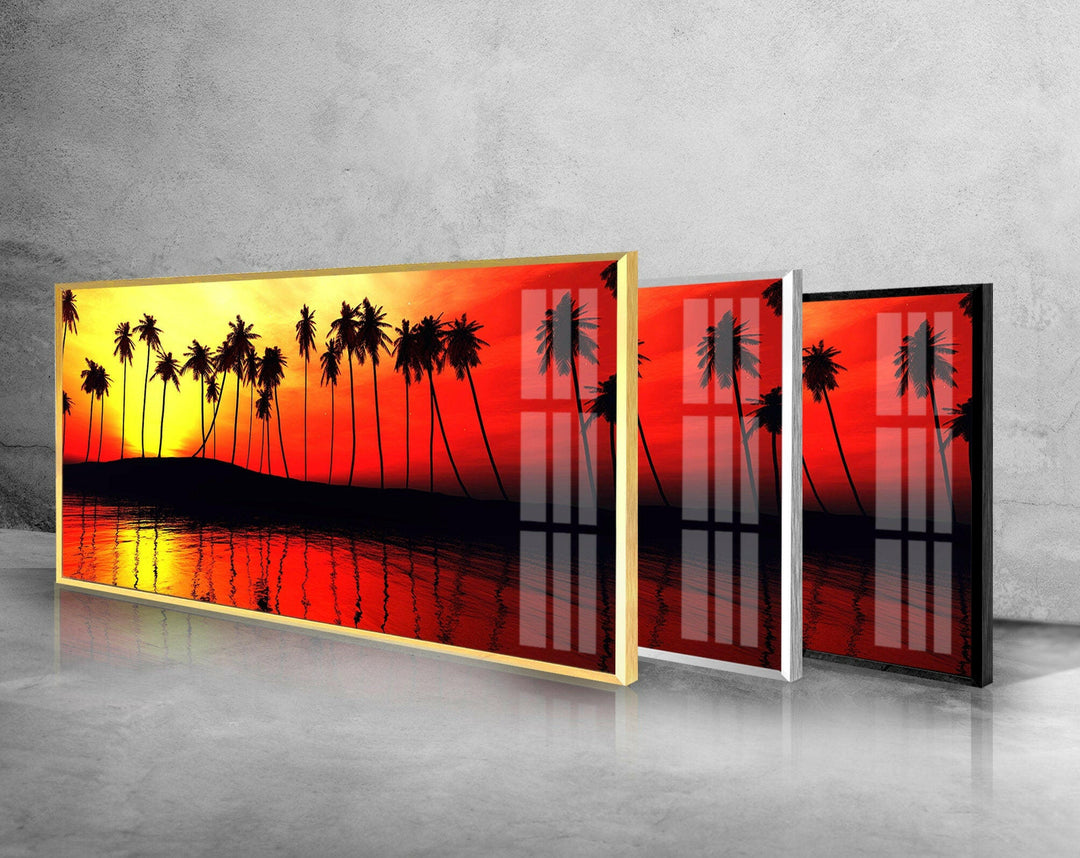 Palm Trees & Sunset Glass Wall Art, glass art painting, glass art for the Wall