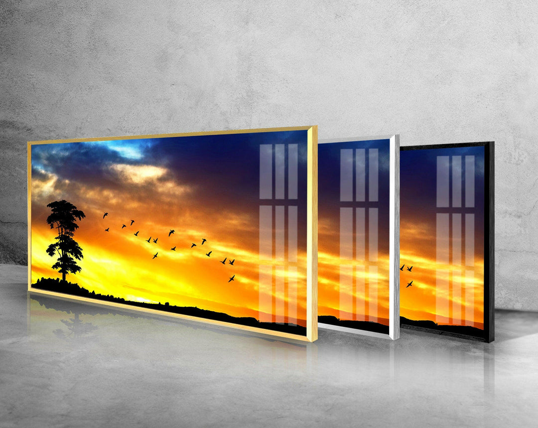 Sunset Nature Silhouette Glass Wall Art, Glass Printing Wall Art, Print photos on glass