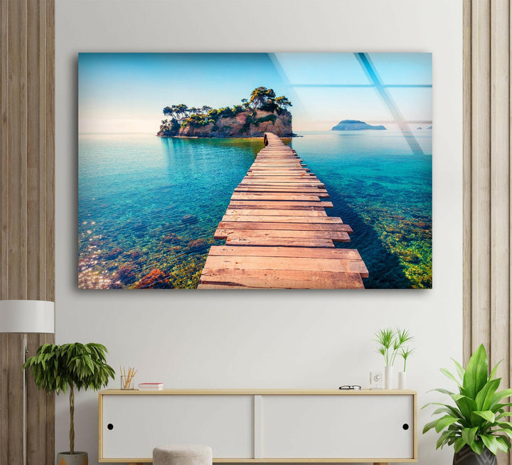 Sea Landscape With Pier Glass Wall Art large glass photo prints, glass wall photos