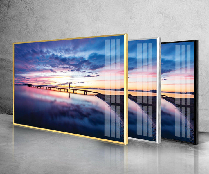 Sunset Pier Landscape Glass Wall Art large glass photo prints, glass wall photos