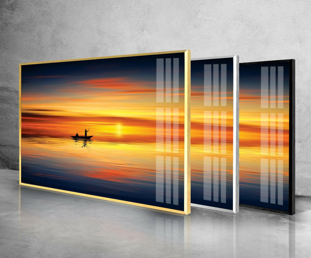 Sunset Sea Landscape & Boat Glass Wall Art custom glass photo prints, large glass prints