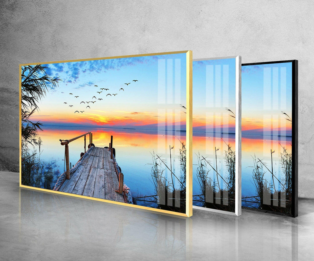 Sunset Jetty Novel Art Glass Wall Art photo print on glass, prints on glass wall art