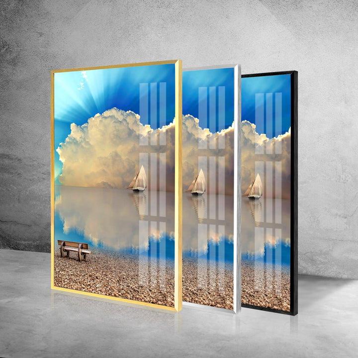 Sailboat Clouds Sea Glass Wall Art custom glass pictures, glass art prints