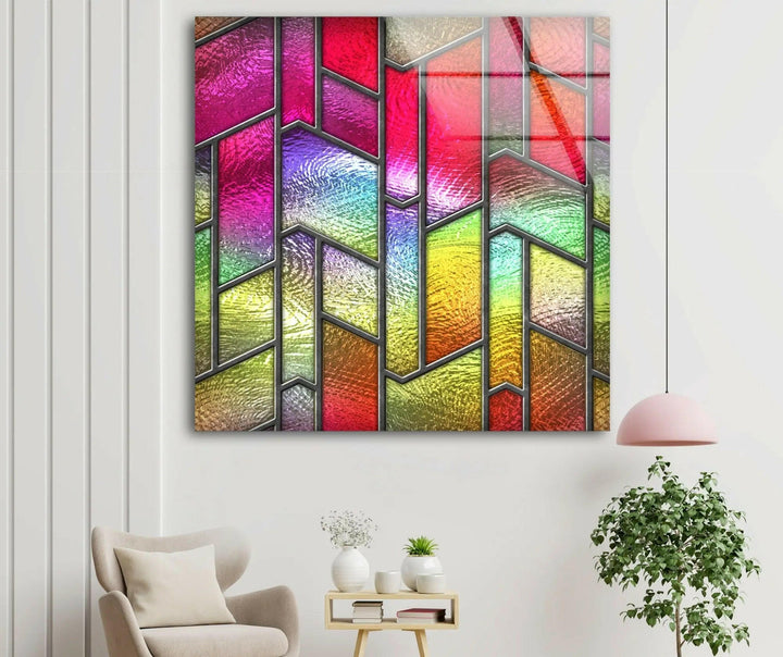 Pink & Yellow Stained Glass Wall Art glass art painting, glass art for the Wall
