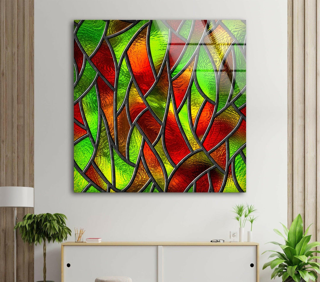 Red and Green Stained Glass Wall Art print on glass, glass printed photos