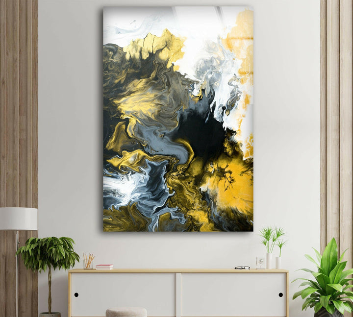 Black and White with Gold Abstract Glass Prints