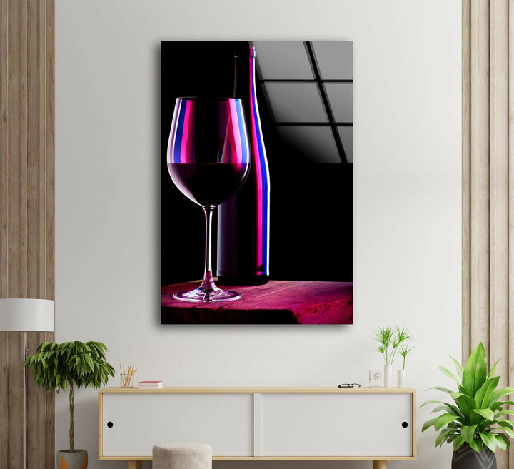 Red Wine Bottle Glass Wall Art, glass photo prints, glass picture prints