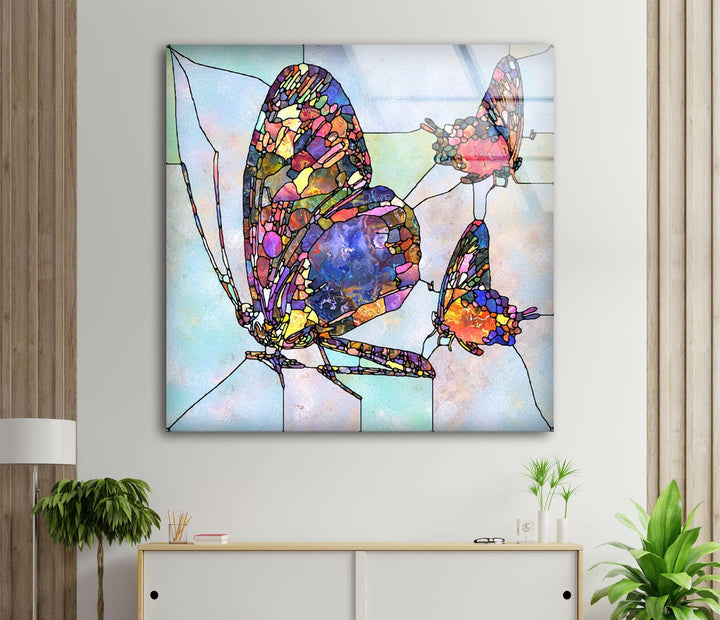 Mosaic Butterfly Glass Wall Art custom glass photo prints, large glass prints