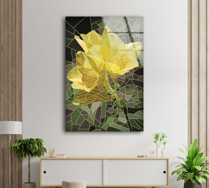 Stained Yellow Flower Glass Wall Art glass art painting, glass art for the Wall