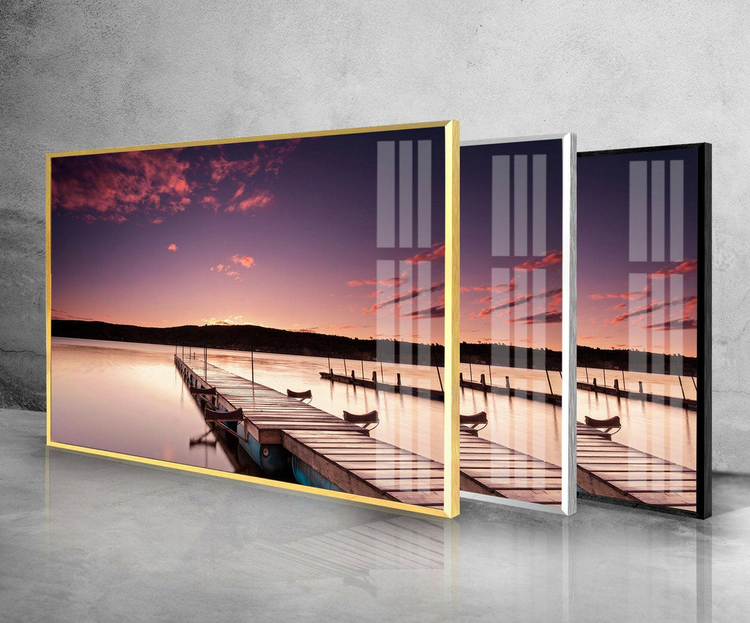 Sunset Purple Dock Glass Wall Art glass pictures for Wall, glass prints wall art