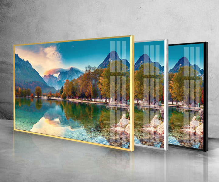 Jasna Lake Landscape Glass Wall Art print picture on glass, Tempered Glass Wall Art