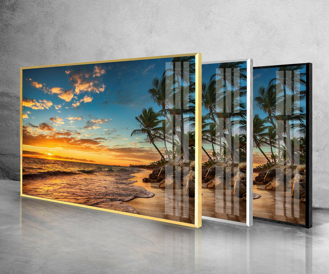 Sunrise on a Tropical Island Glass Wall Art