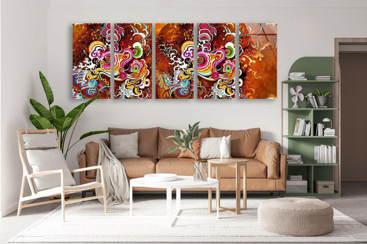 Hippie Decor Colorful Abstract Glass Wall Art, large glass photo prints, glass wall photos