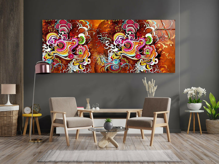 Hippie Decor Colorful Abstract Glass Wall Art, glass pictures for Wall, glass prints wall art