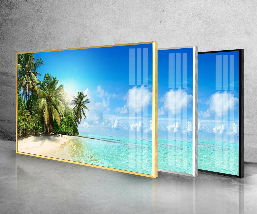 Tropical Beach Landscape Glass Wall Art