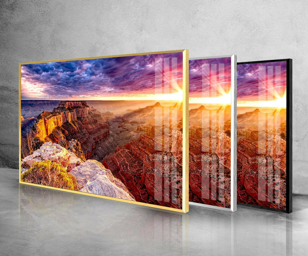 Grand Canyon Golden Sunset Glass Wall Art glass photo prints, glass picture prints