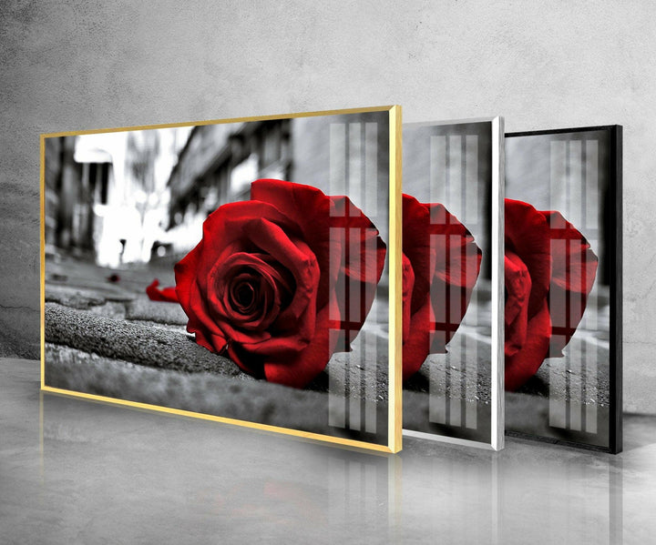 Red Rose Flower Glass Wall Art, glass pictures for Wall, glass prints wall art