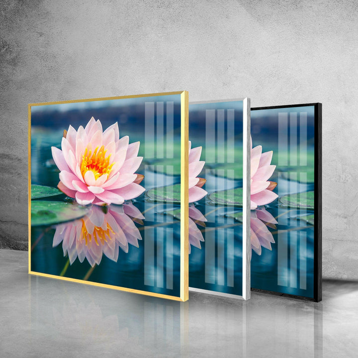 Pink Lotus Flower Glass Wall Art, glass art painting, glass art for the Wall