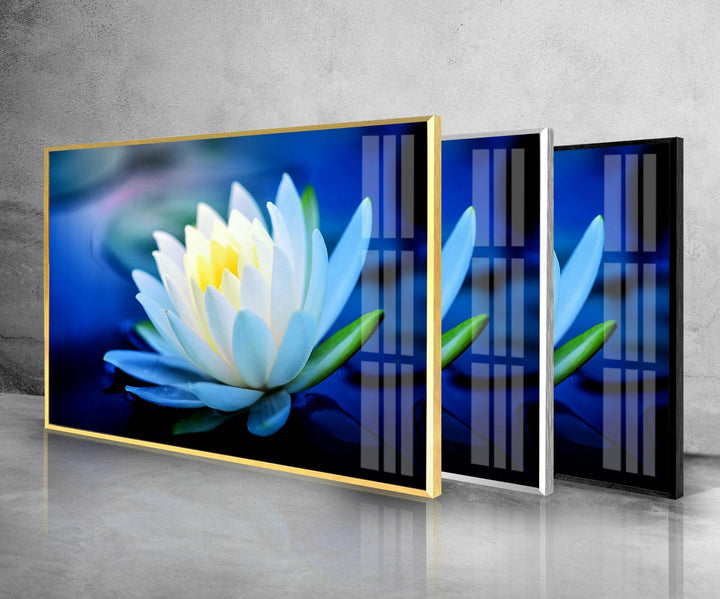 White Water Lotus Glass Wall Art,  glass wall decor, glass wall art decor