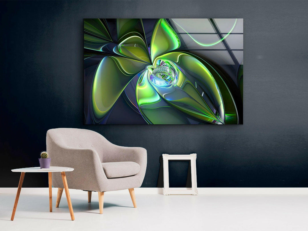 Green 3D Fractal Glass Wall Art