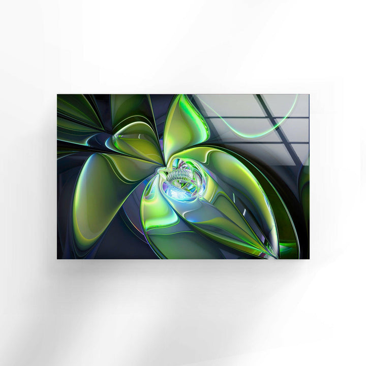 Green 3D Fractal Glass Wall Art