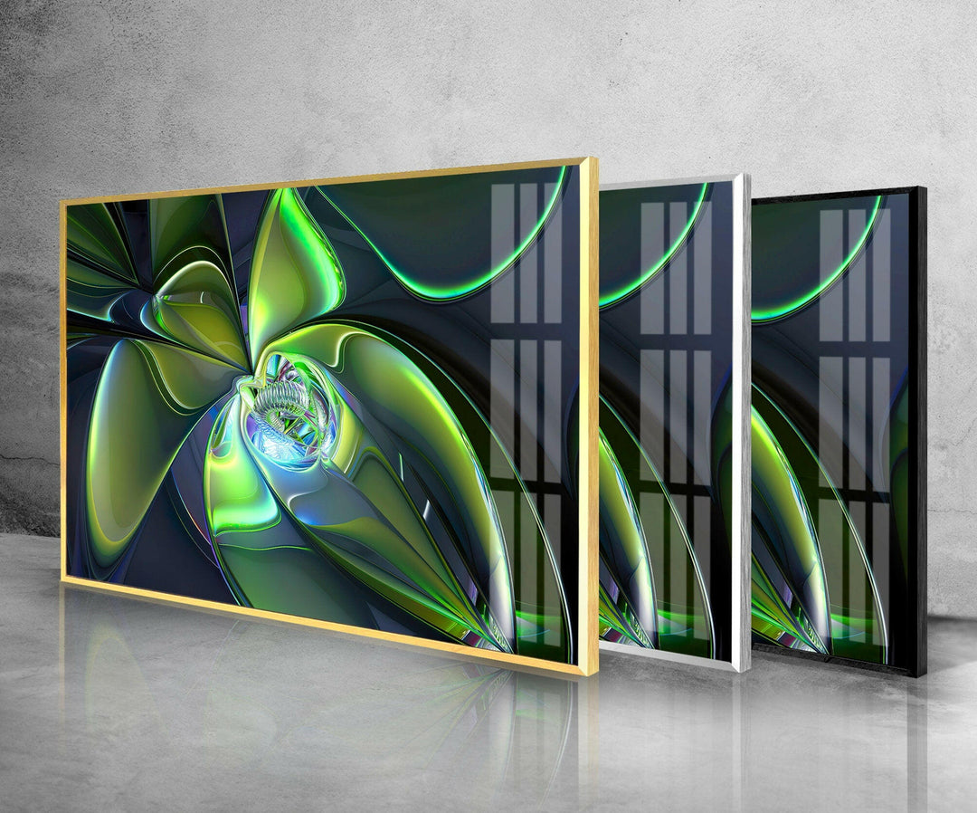 Green 3D Fractal Glass Wall Art