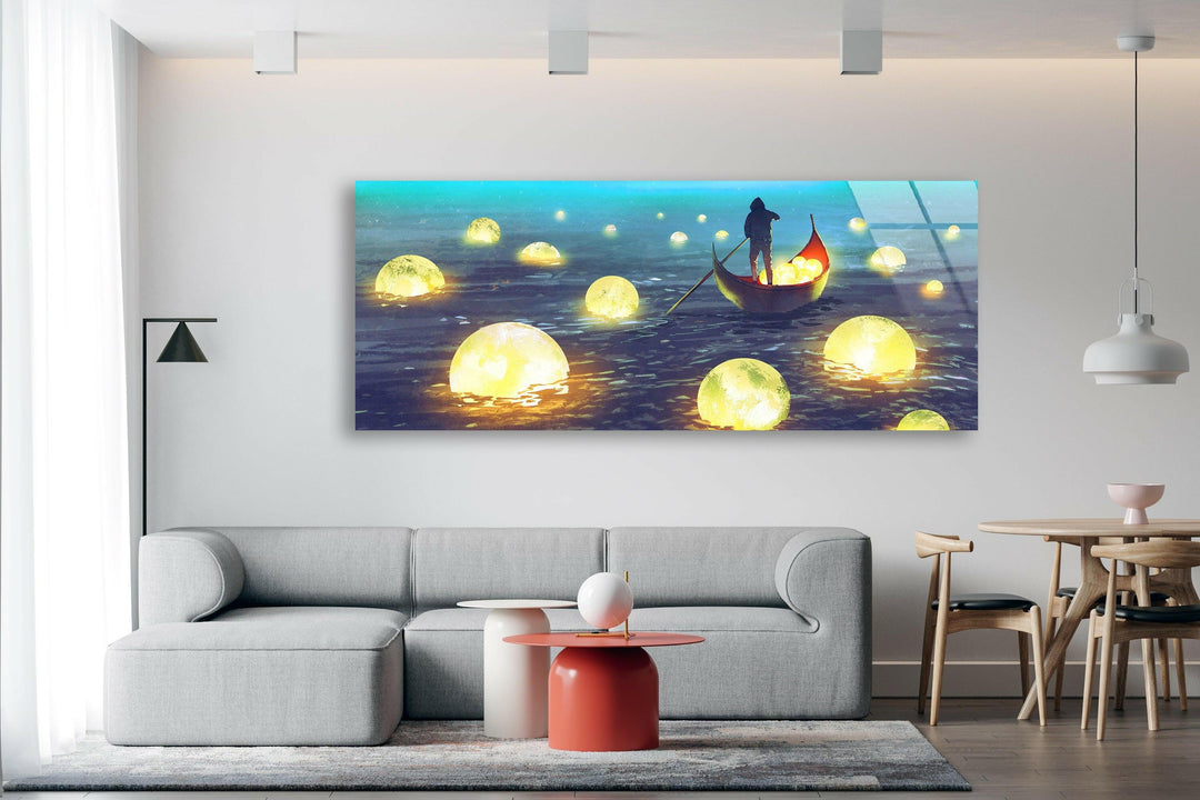 Moons on Sea Glass Wall Art picture on glass wall art, photos printed on glass