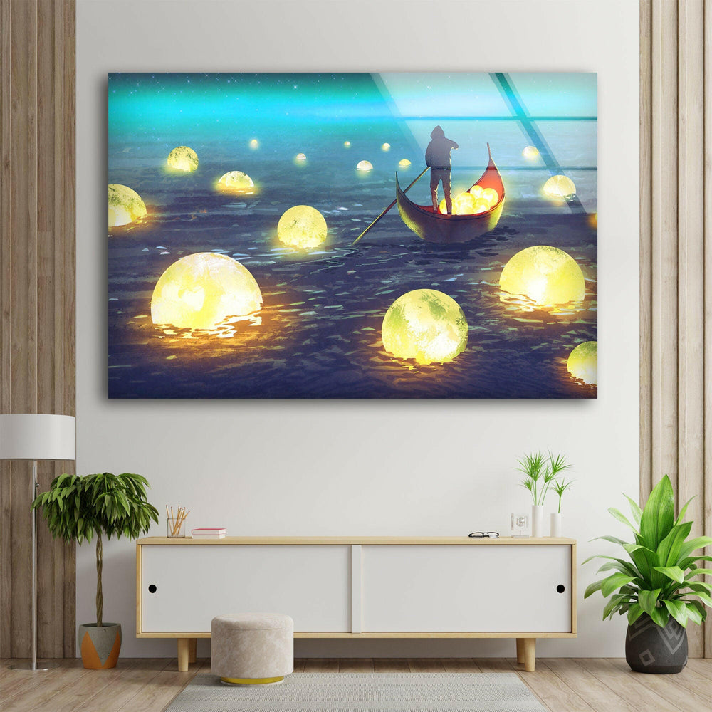 Moons on Sea Glass Wall Art photo print on glass, prints on glass wall art