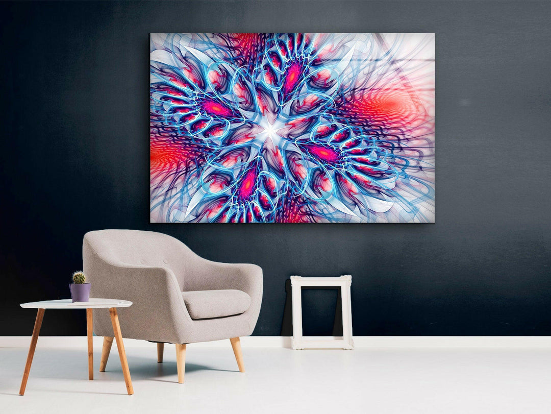 Blue Fractal Abstract Glass Wall Art glass art painting, glass art for the Wall