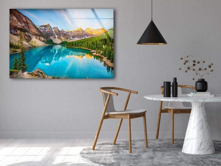 Moraine Lake Colorful Glass Wall Art glass image printing, glass prints from photos