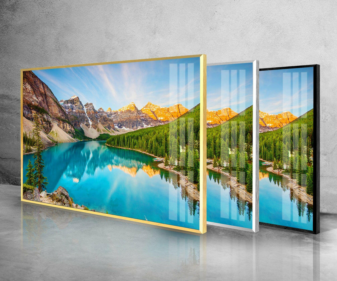 Moraine Lake Colorful Glass Wall Art glass pictures for Wall, glass prints wall art