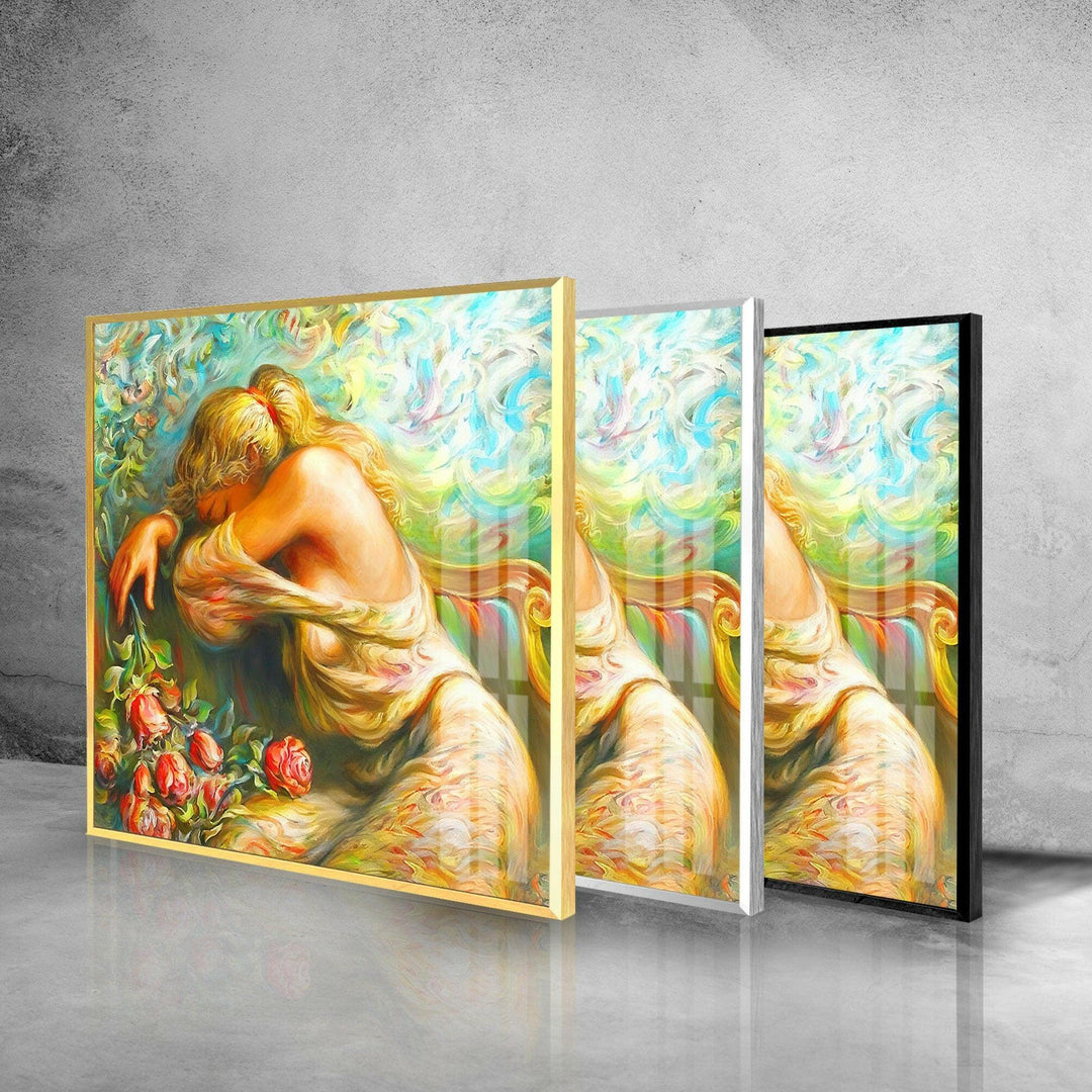 Oil Painting Woman Floral Tempered Glass Wall Art - MyPhotoStation