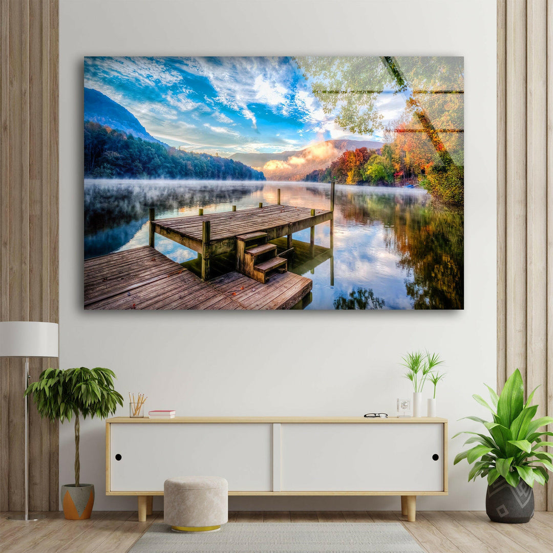 Lake & Mountain Landscape Glass Wall Art photo print on glass, prints on glass wall art