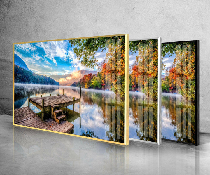 Lake & Mountain Landscape Glass Wall Art stained glass wall art, stained glass wall decor