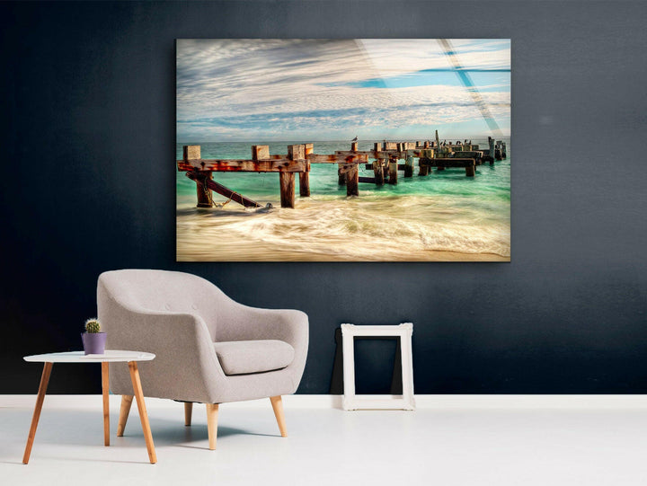 Pier Leading Out Over The Sea Glass Wall Art glass photo prints, glass picture prints