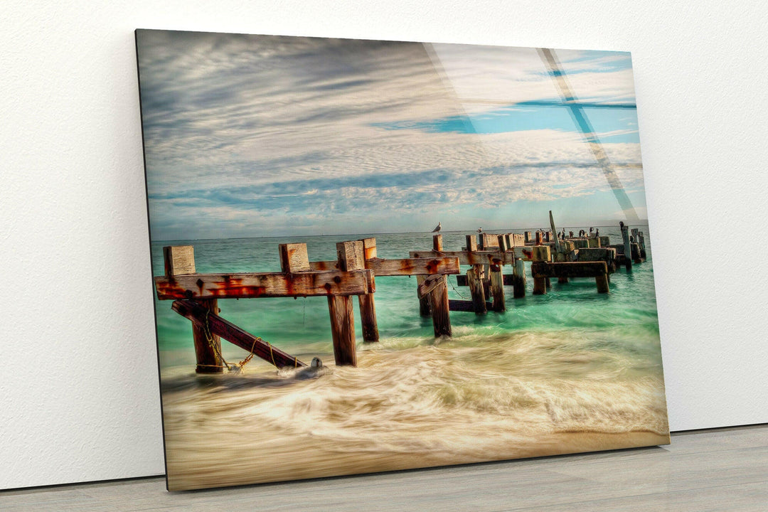 Pier Leading Out Over The Sea Glass Wall Art art glass wall art, glass wall art pictures