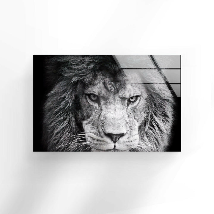 Gray Lion Animal Glass Wall Art             glass wall decor, glass wall art decor