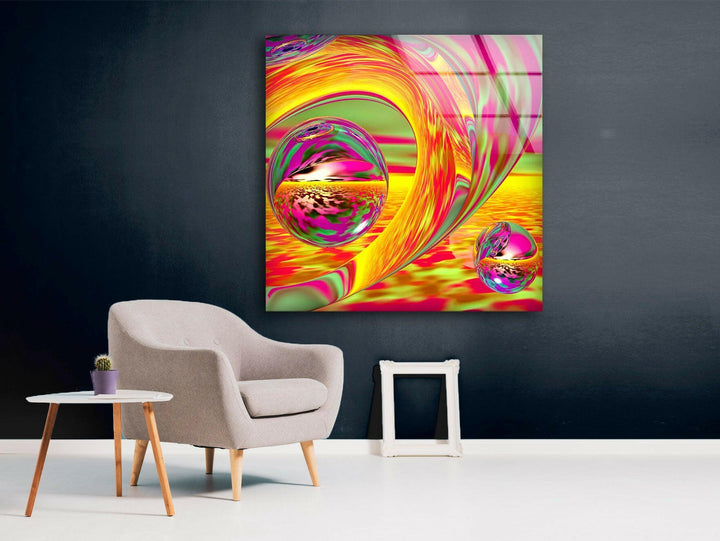 Gold & Orange Abstract Glass Wall Art custom glass pictures, glass art prints
