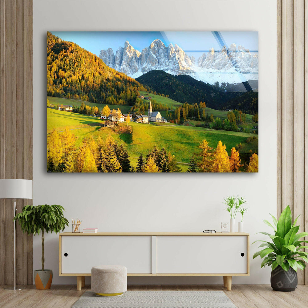 Val Di Funes Landscape Glass Wall Art Glass Printing Wall Art, Print photos on glass