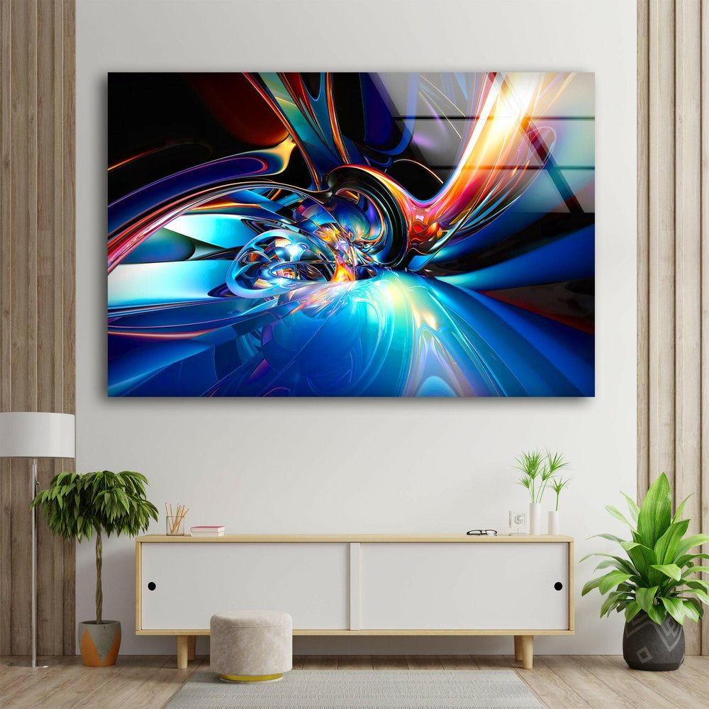 Fractal Blue Abstract Glass Wall Art glass wall decor, glass wall art decor