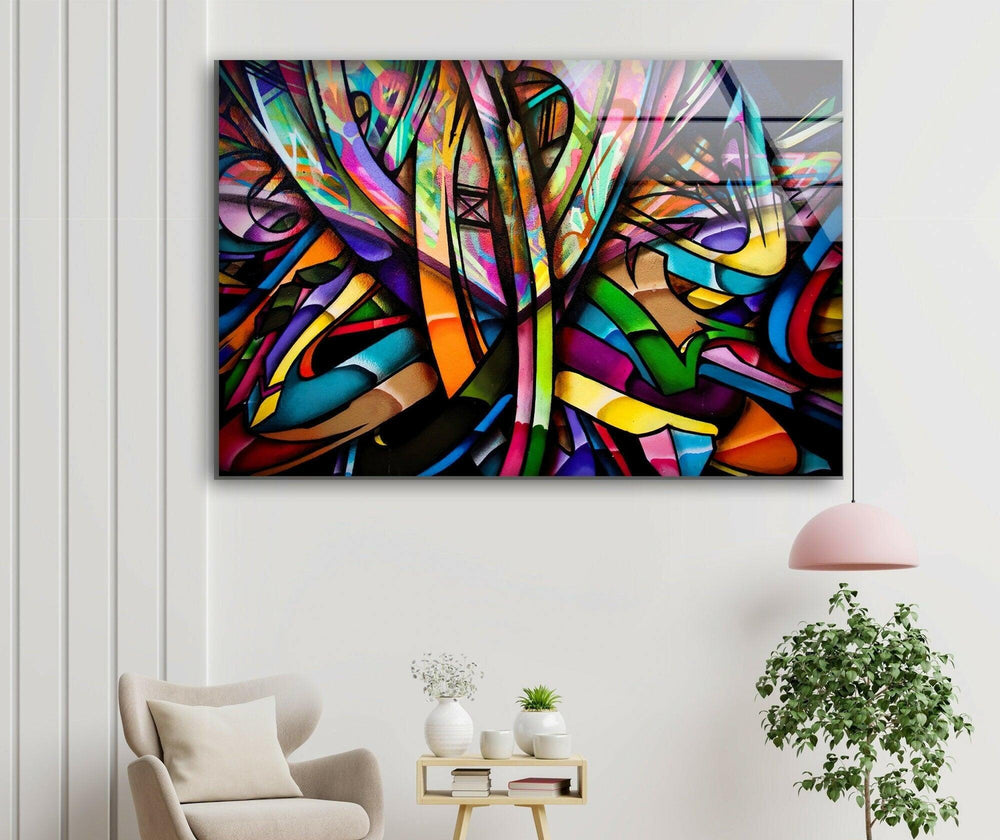 Stained Graffiti Glass Wall Art, glass wall decor, glass wall art decor