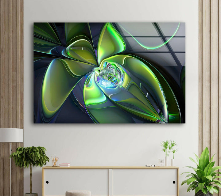 Green 3D Fractal Glass Wall Art