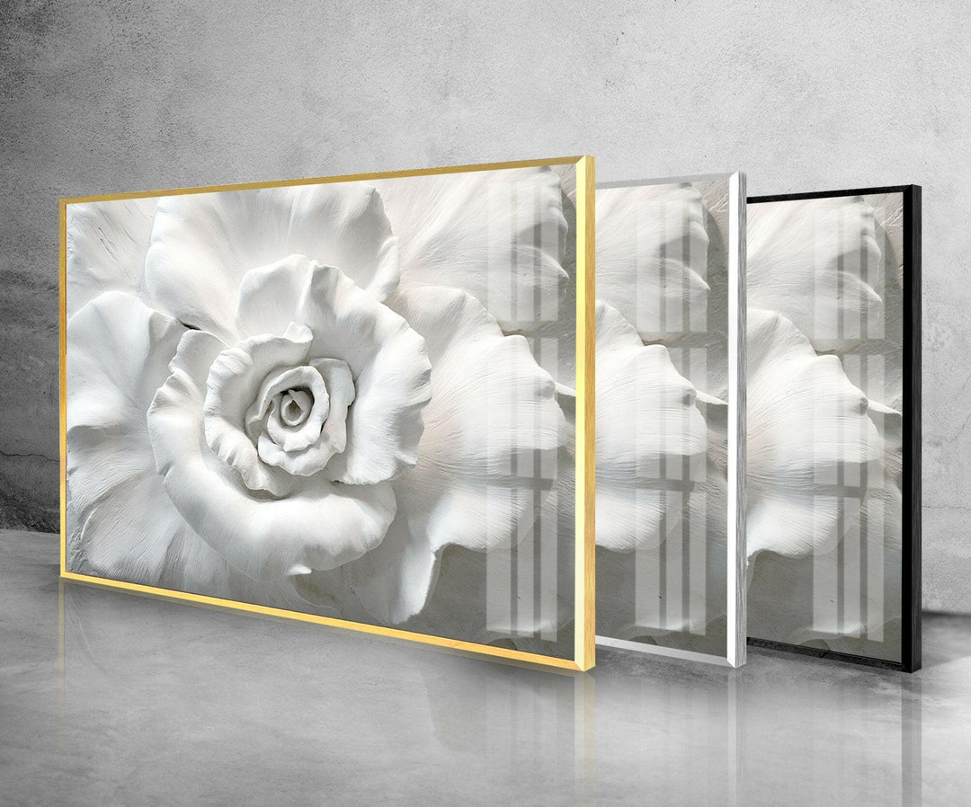 Close Up White Rose Glass Wall Art, custom glass pictures, glass art prints