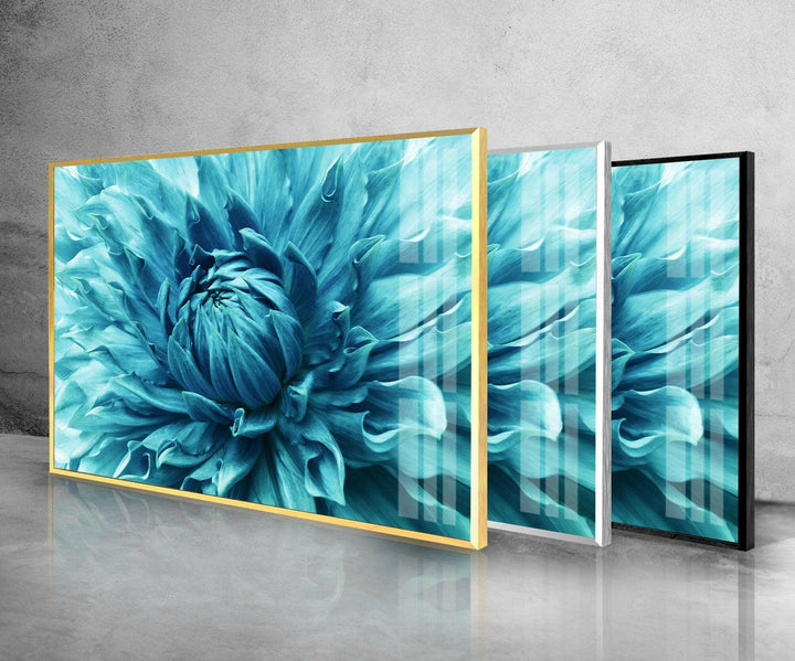 Dahlia Turquoise Flower Glass Wall Art, custom glass pictures, glass art prints