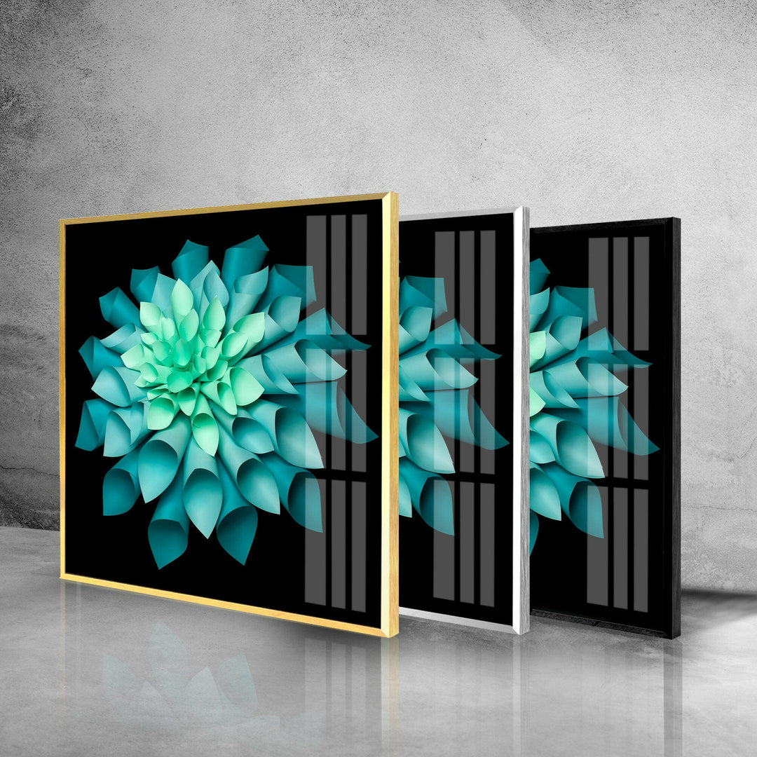 Green Paper Origami Flower Glass Wall Art, print on glass, glass printed photos
