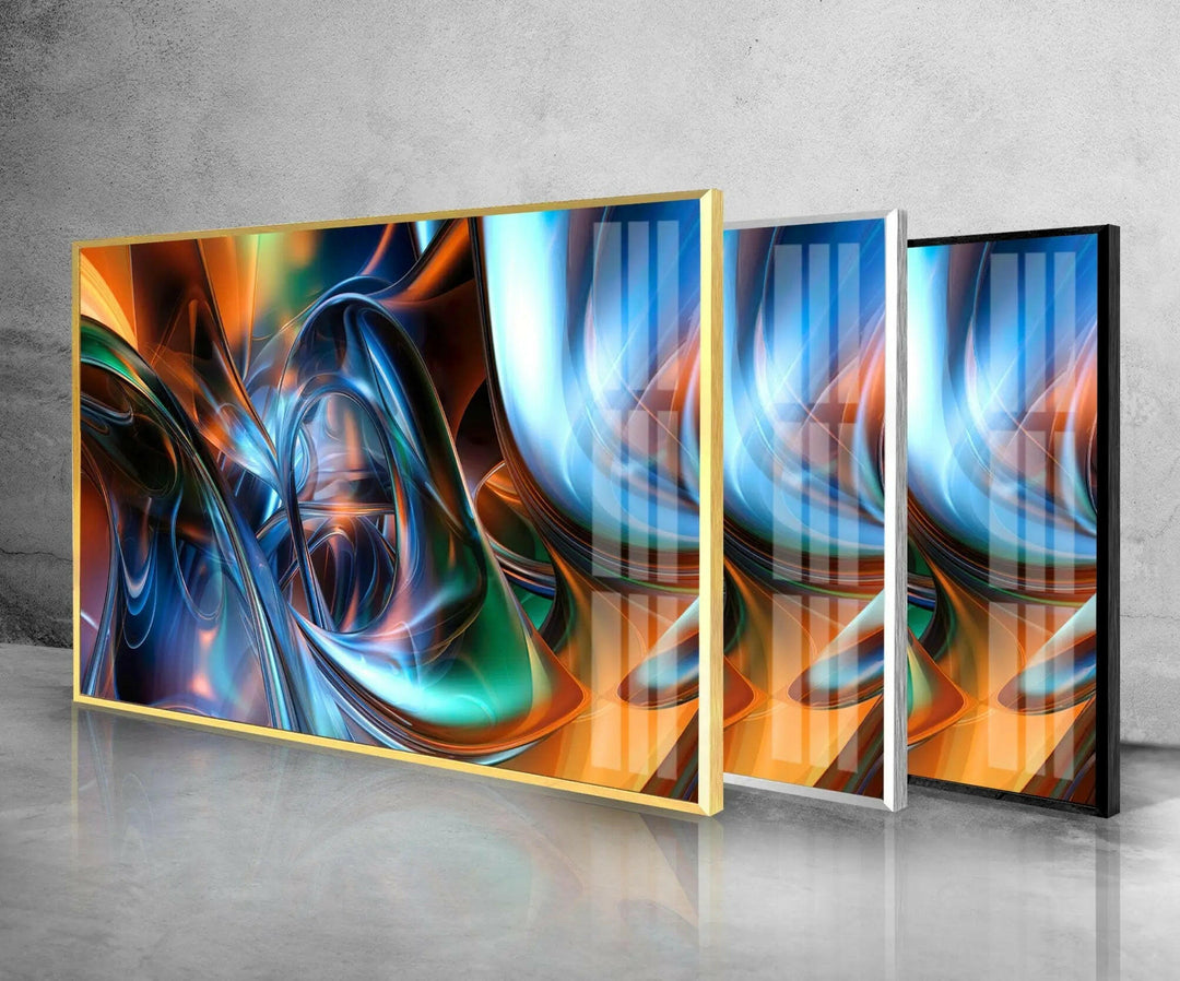 Blue Digital Fractal Artwork Glass Wall Art